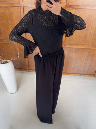 Black high neck top with flare sleeve- mara - Fash Focused