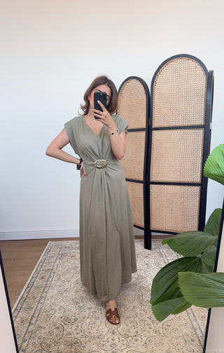 Olive dress with buckle detail- chaia
