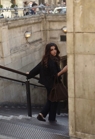 Black denim jacket with corduroy collar- Kaya - Fash Focused