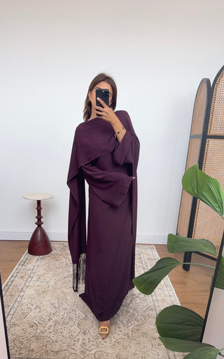 Plum fringe cape dress- elara