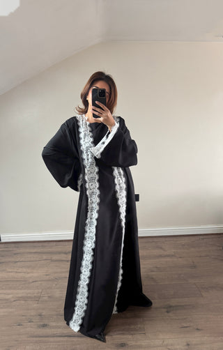 Black/white lace detail kimono two piece - liana - Fash Focused