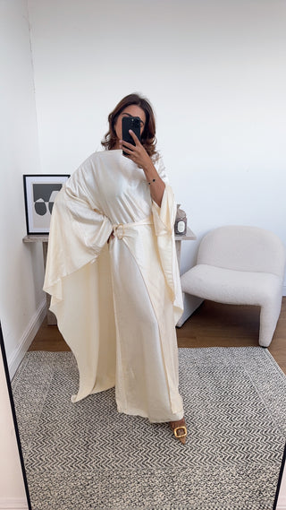 cream crinkle cape dress - alya - Fash Focused