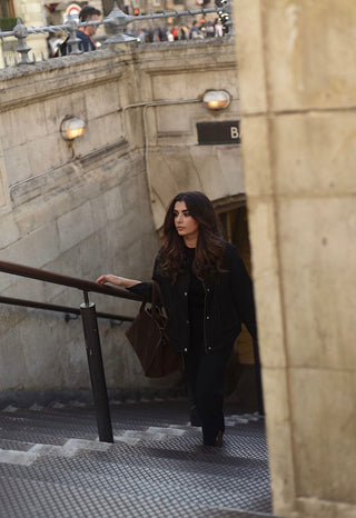 Black denim jacket with corduroy collar- Kaya - Fash Focused