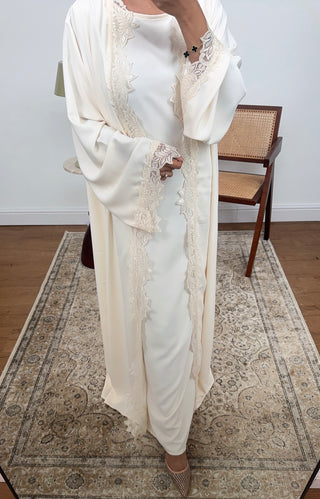 Vanilla lace detail kimono two piece - aliyah - Fash Focused