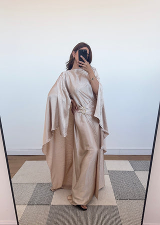 champagne crinkle cape dress - alya - Fash Focused