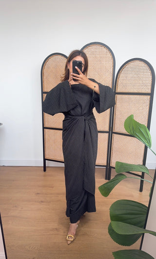 Black stripe wrap dress