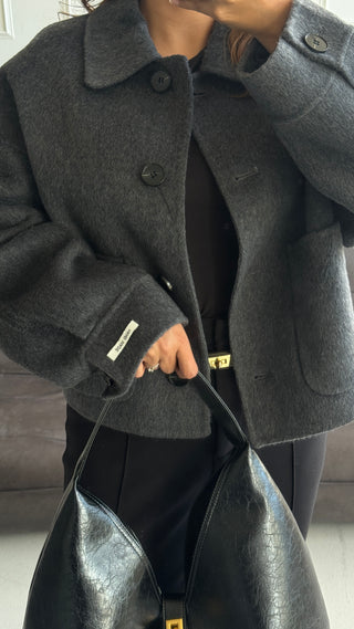 Wool blend Grey jacket with pockets - Alicia - Fash Focused