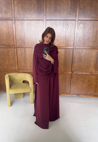 burgandy drape cape two piece- vivi - Fash Focused