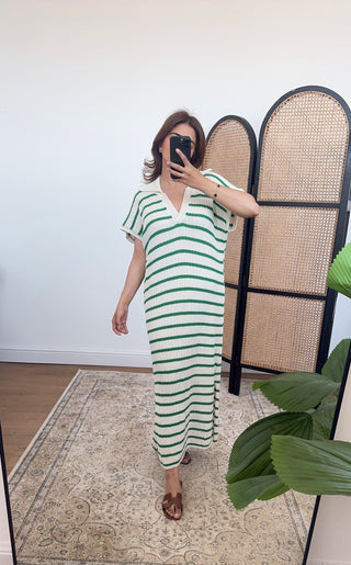 Green stripe knit dress- rana - Fash Focused