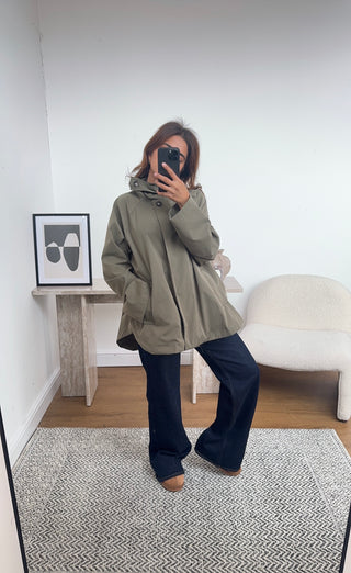 Olive short trench coat with zip-zoya - Fash Focused