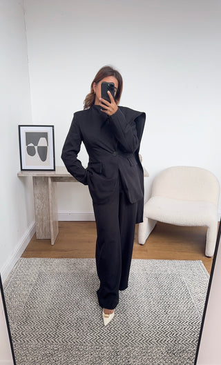 Black blazer with scarf suit- chana - Fash Focused