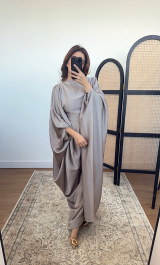 Taupe draped kaftan with inner tie belt- arwa - Fash Focused