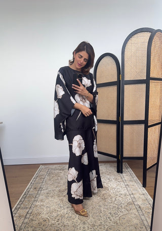 Black floral skirt set- ela - Fash Focused