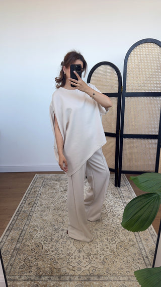 Cream Assymetric jogger coord- lici - Fash Focused