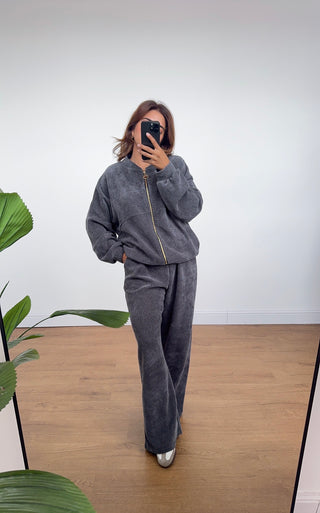 Charcoal velvet zip coord - Reem - Fash Focused