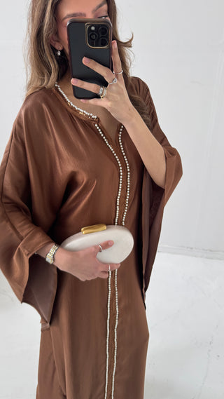 Brown pearl kaftan- marwa - Fash Focused
