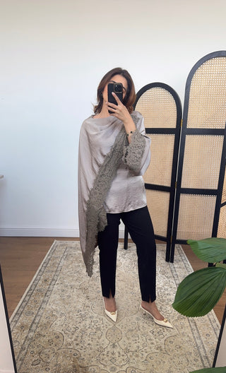 Taupe scarf top with lace detail- lana - Fash Focused