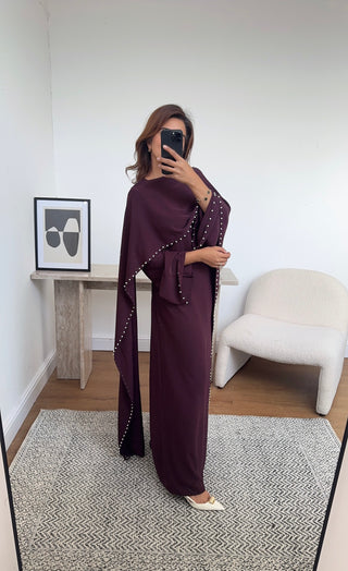 Plum pearl cape dress- sisi - Fash Focused