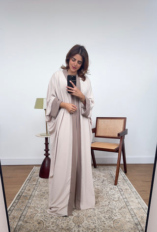 Cream/taupe two piece abaya set-  vani - Fash Focused
