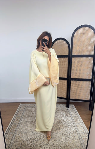 Lemon frill kaftan dress with inner tie belt- amina - Fash Focused