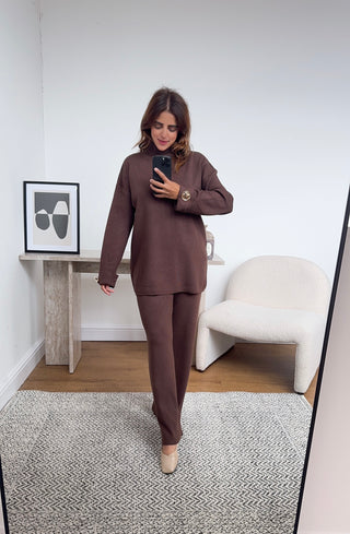 coco knit coord with gold button- kai - Fash Focused