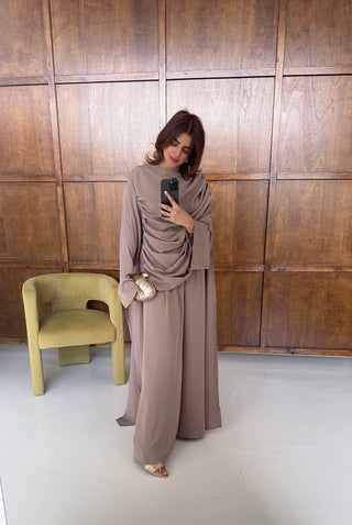 taupe drape cape two piece- vivi - Fash Focused