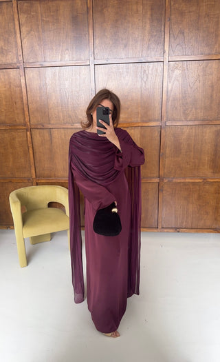 burgandy dress with drape detail- sani - Fash Focused