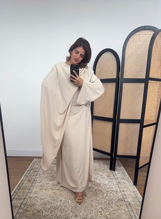 Beige dress with drape scarf- zaria - Fash Focused