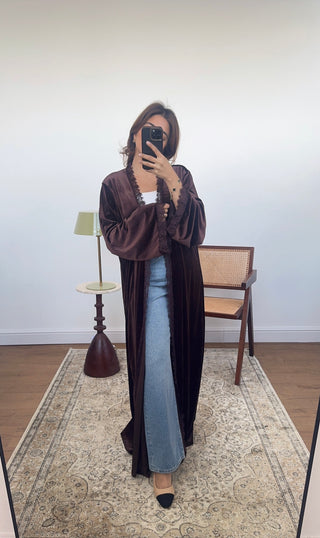 Coco velvet lace abaya- hala - Fash Focused