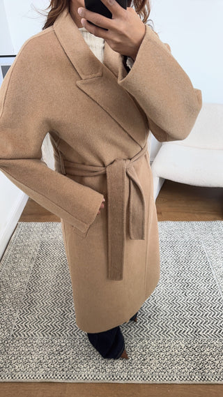 camel handmade wool belted coat- marli - Fash Focused