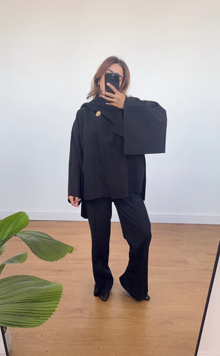 Black scarf cape jacket- Aiya - Fash Focused