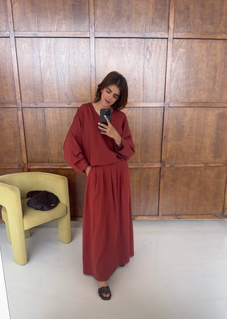 Terracotta braided v neck coord- mirya