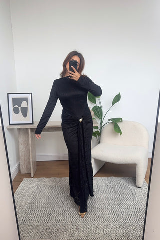 Black lace dress with waist tie detail- ciya