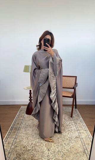 Taupe frill kaftan -layana - Fash Focused