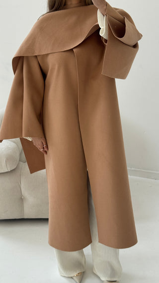 Camel long scarf cape jacket- daria - Fash Focused