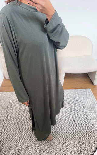 Olive long ribbed coord- keena