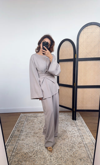 Taupe twist tie back coord- viva - Fash Focused