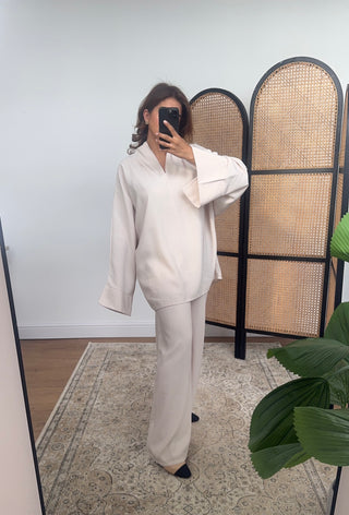 Cream coord with mandarin collar- mila - Fash Focused