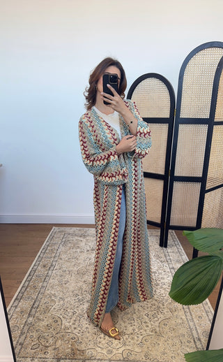 Zigzag crochet kimono with belt- sahi - Fash Focused
