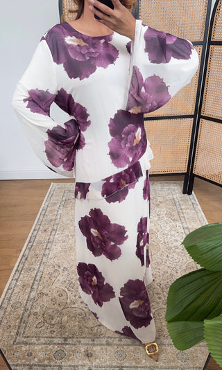 Plum chiffon printed maxi dress- bria