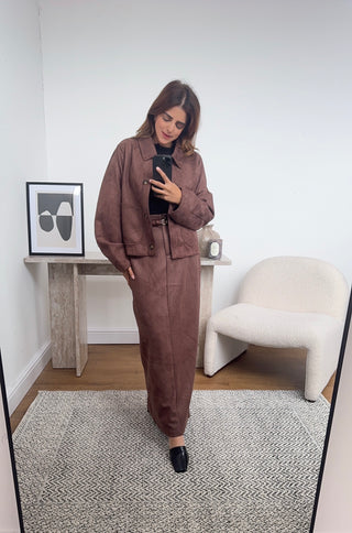 brown suede skirt two piece - kiah - Fash Focused