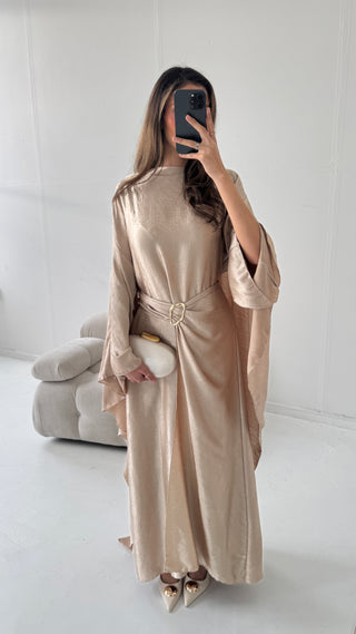 champagne crinkle cape dress - alya