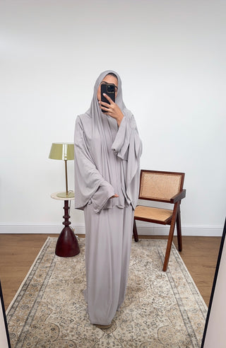 grey jersey khimar set- haya - Fash Focused