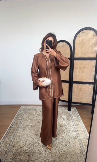 Brown pearl lace coord-Aleen - Fash Focused