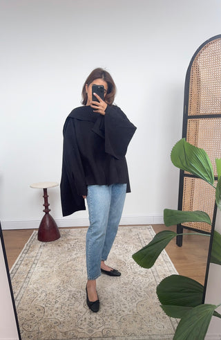 Black scarf cape jacket- Aiya - Fash Focused