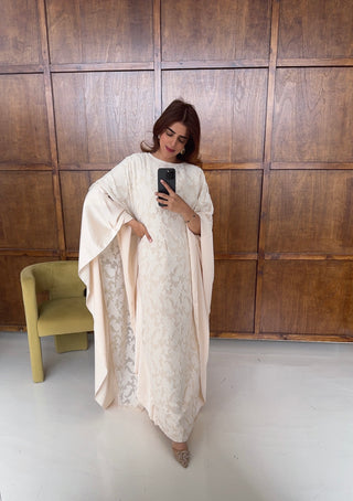 Ivory butterfly kaftan with inner tie belt- marzia - Fash Focused