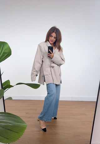 cream blazer with side split hem- elva - Fash Focused