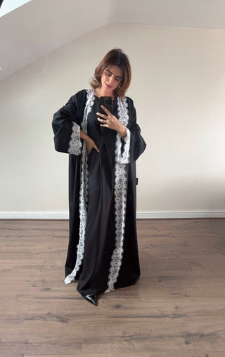 Black/white lace detail kimono two piece - liana - Fash Focused