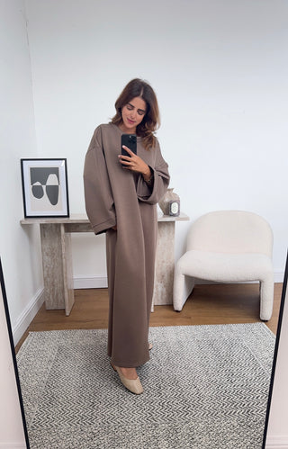 taupe basic long sleeve dress- hani - Fash Focused