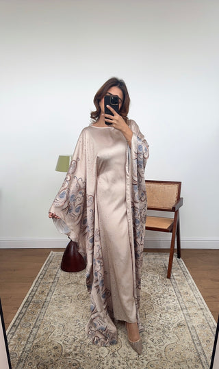 Cream printed diamente kaftan- rimal - Fash Focused